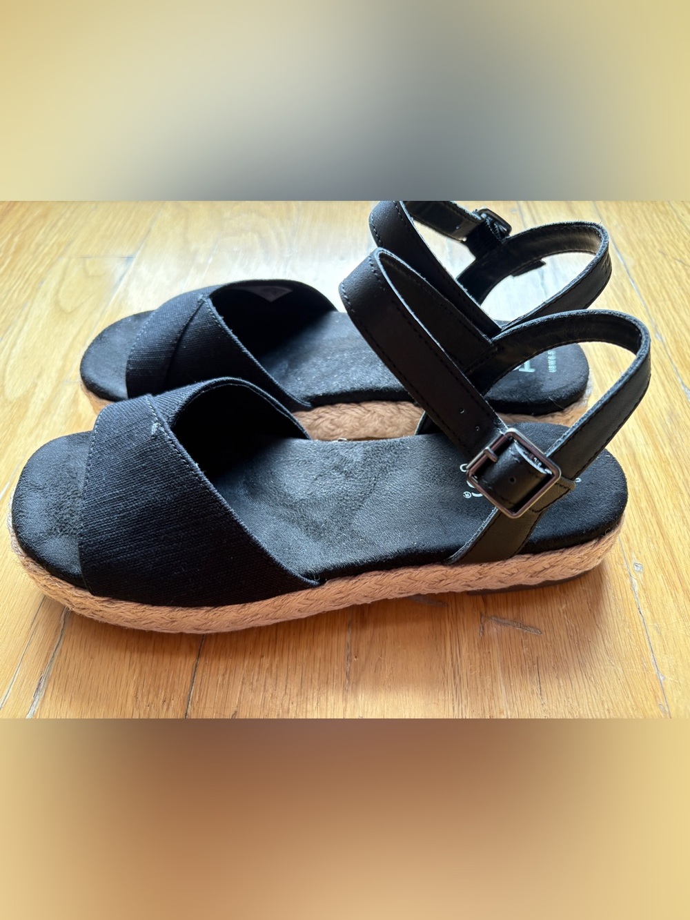 Toms Abby black slubby woven/leather Sandal Sz 6.5 - Picture 2 of 3